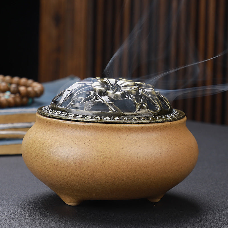 Copper Lid Ceramic Incense Burner