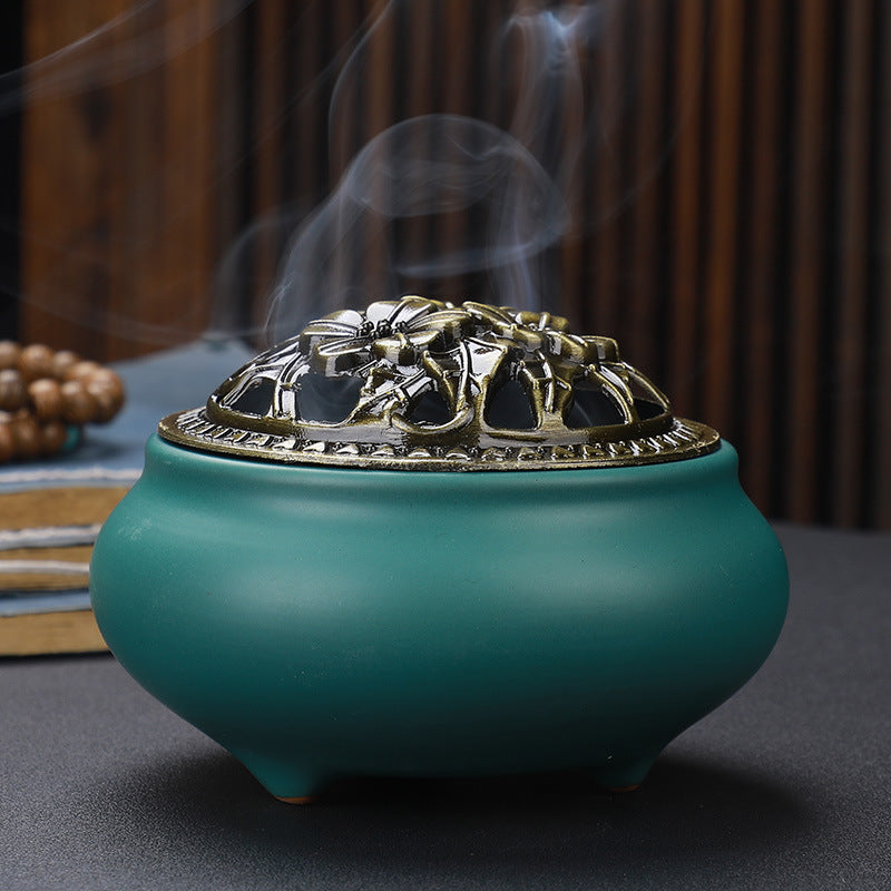 Copper Lid Ceramic Incense Burner