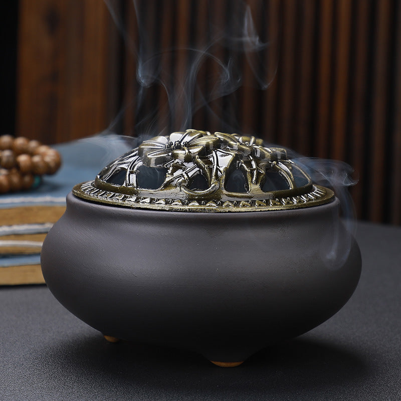 Copper Lid Ceramic Incense Burner