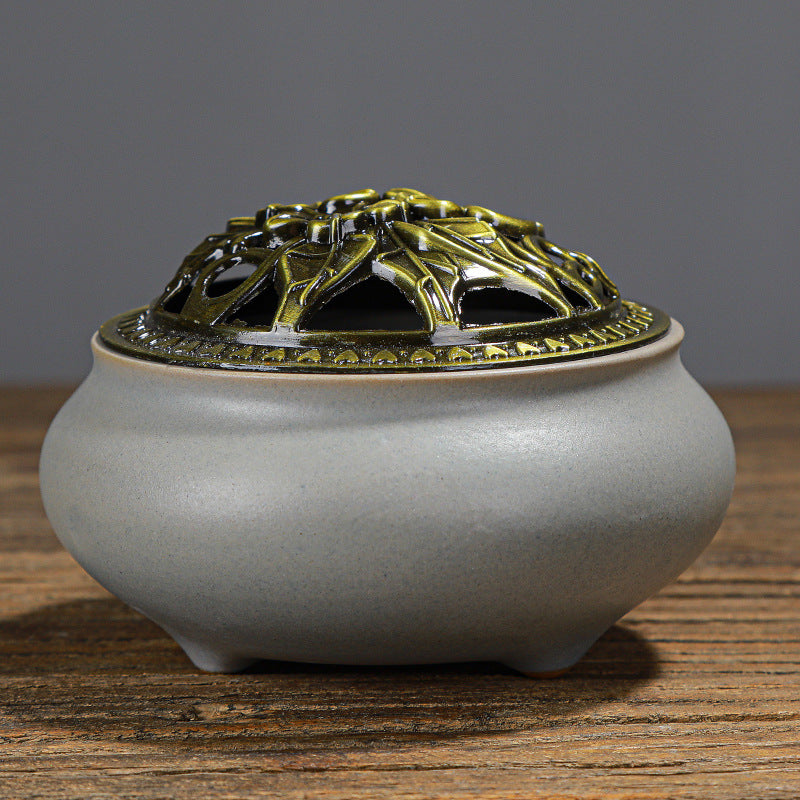 Copper Lid Ceramic Incense Burner