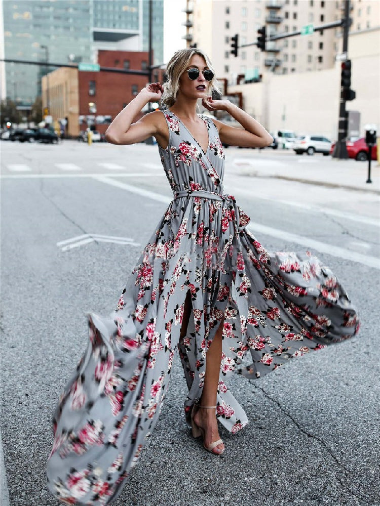 V-neck Flower Print Dress