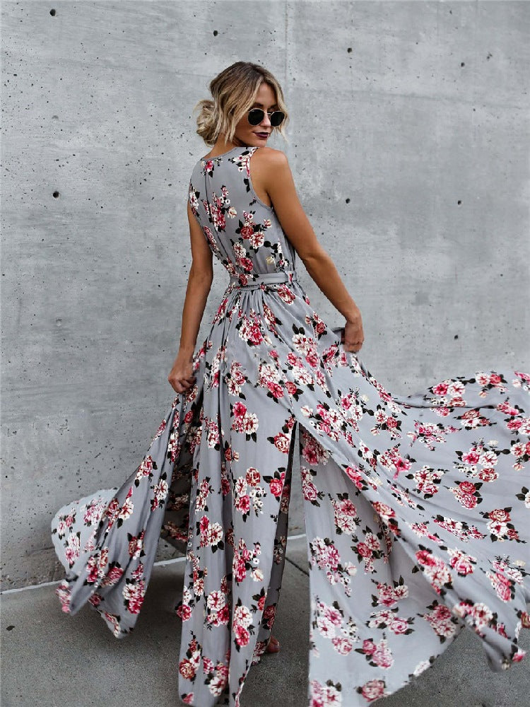 V-neck Flower Print Dress