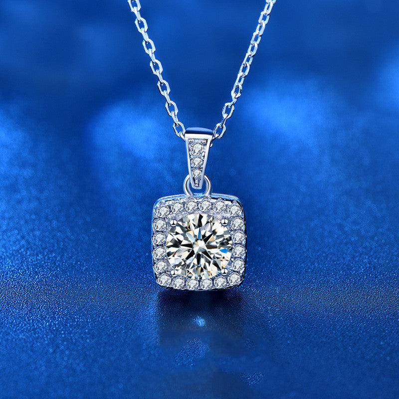 Moissanite Halo Pendant Necklace - 925 Silver