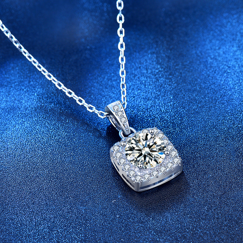 Moissanite Halo Pendant Necklace - 925 Silver