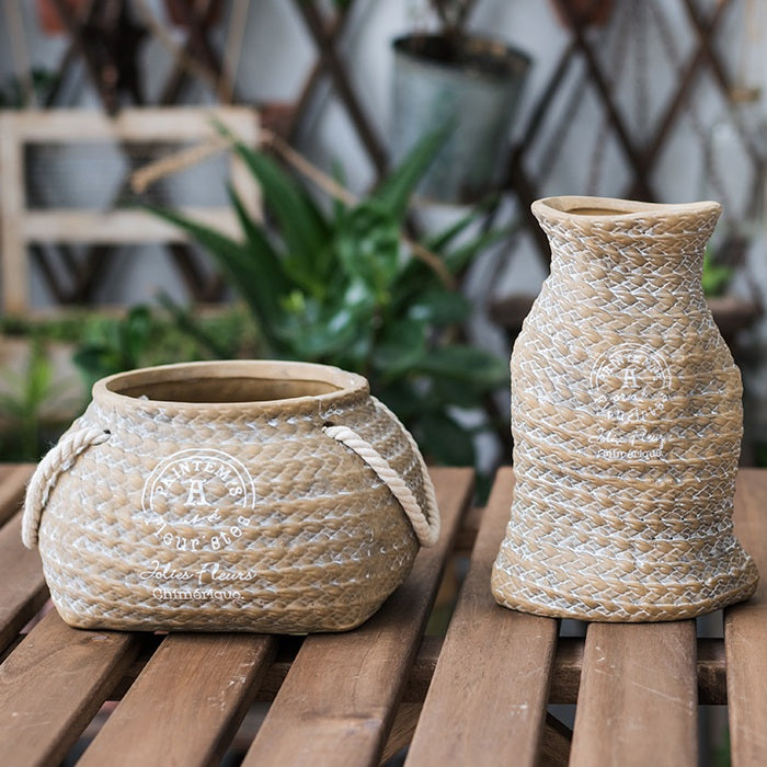 Woven Basket Ceramic Planter Pot