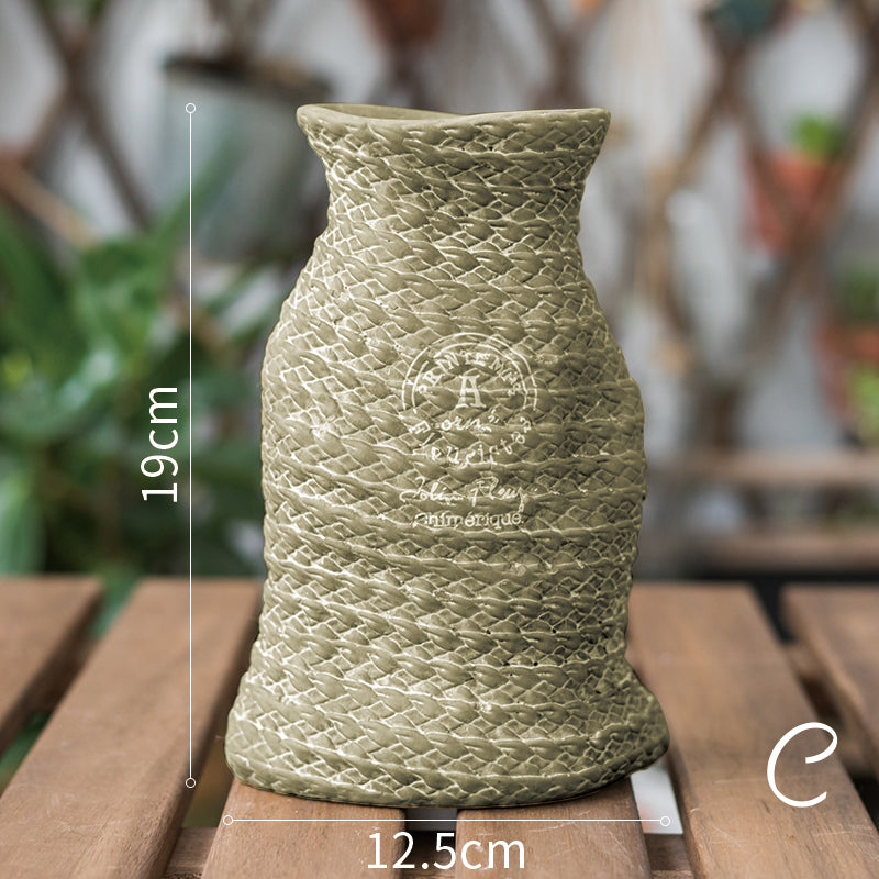 Woven Basket Ceramic Planter Pot