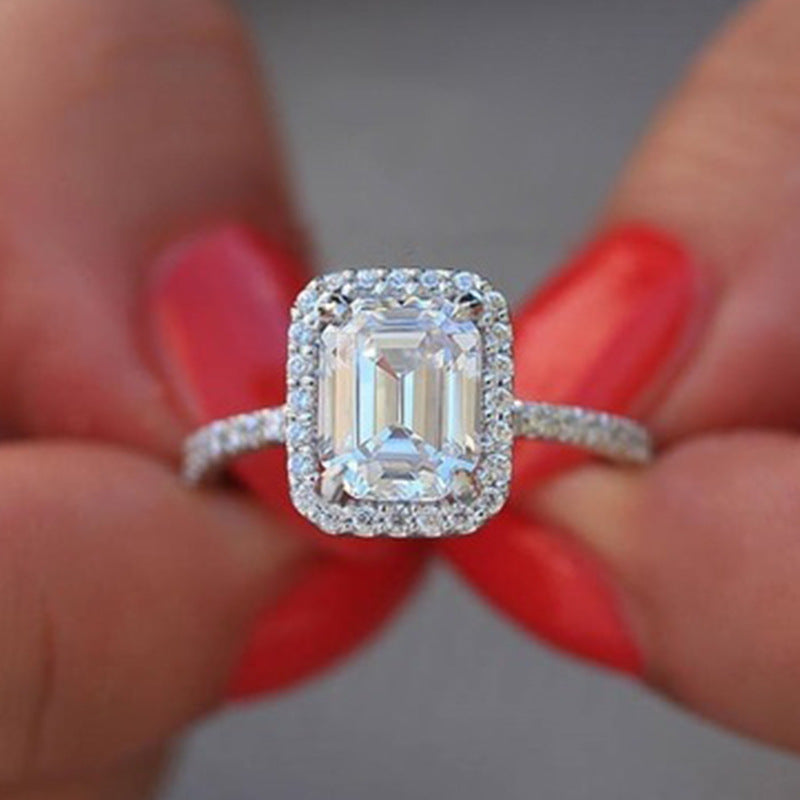 Princess Cut Halo Ring - 925 silver