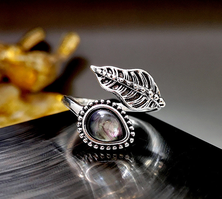 Moonstone and Leaf Wrap Ring