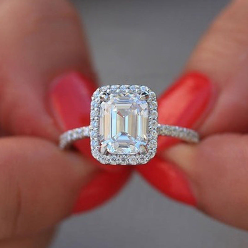 Princess Cut Halo Ring - 925 silver