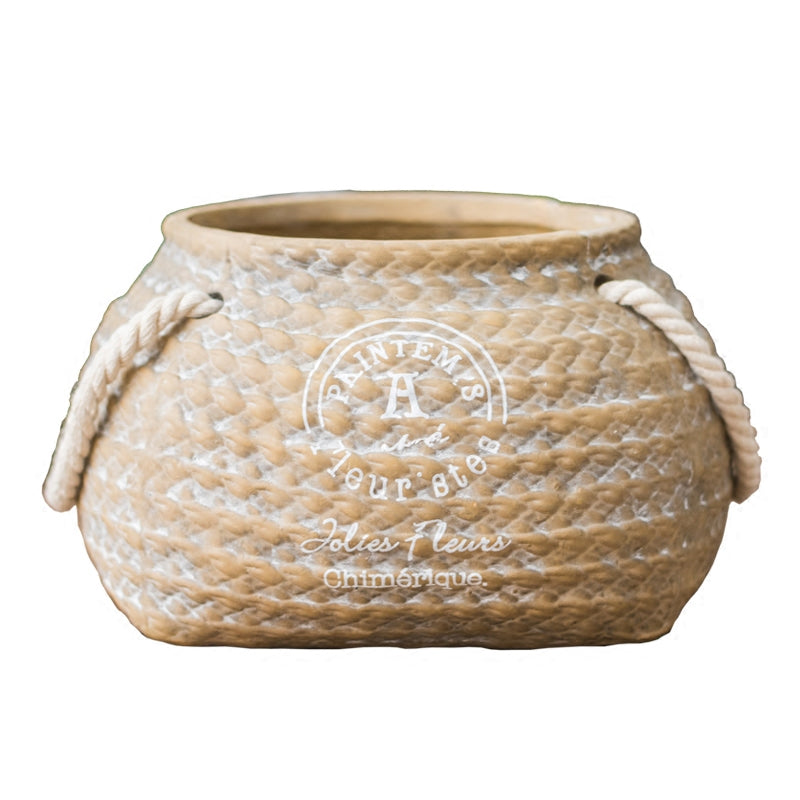 Woven Basket Ceramic Planter Pot