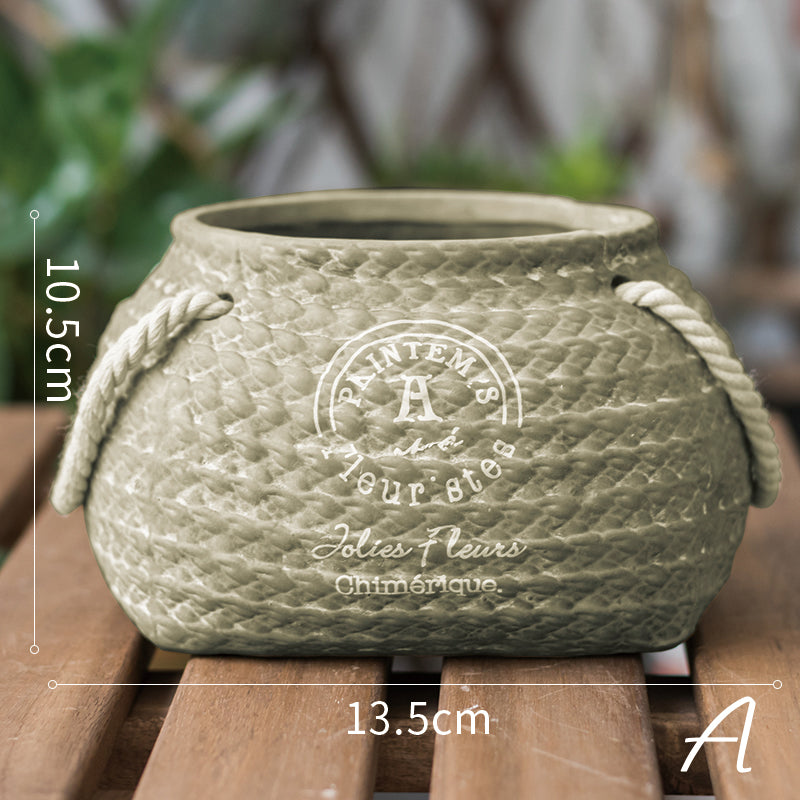 Woven Basket Ceramic Planter Pot