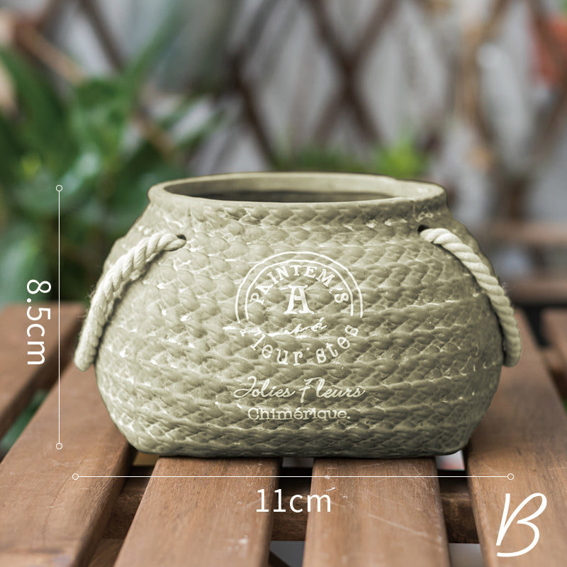 Woven Basket Ceramic Planter Pot