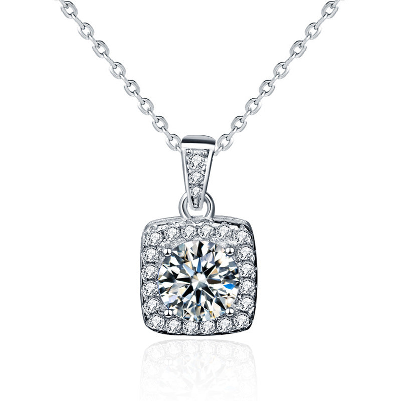 Moissanite Halo Pendant Necklace - 925 Silver