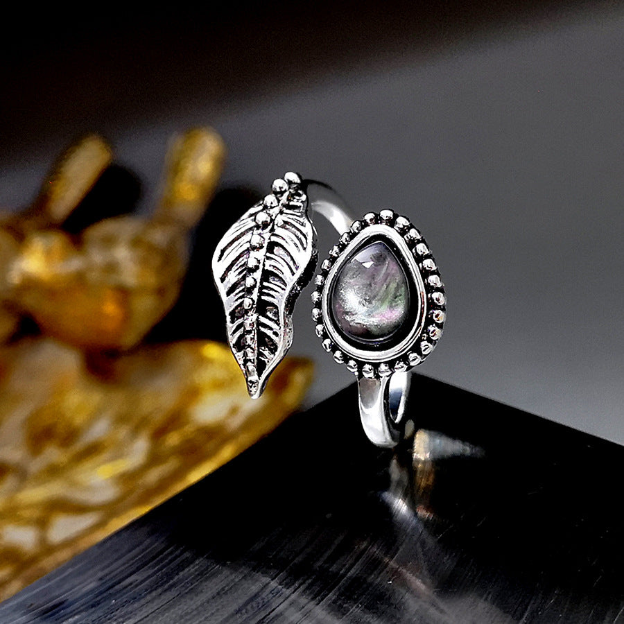 Moonstone and Leaf Wrap Ring