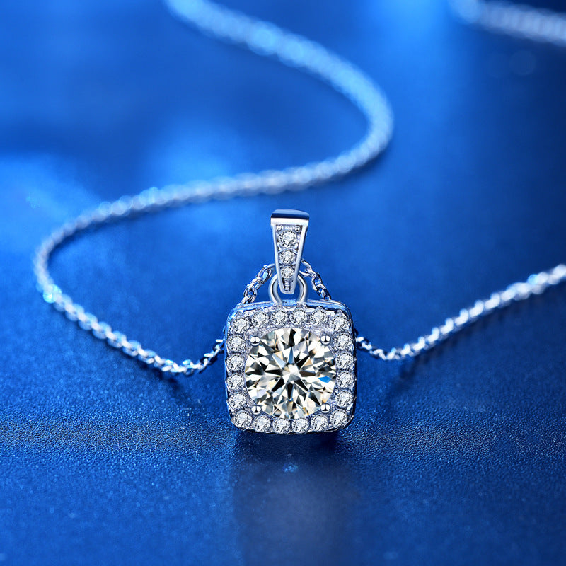 Moissanite Halo Pendant Necklace - 925 Silver